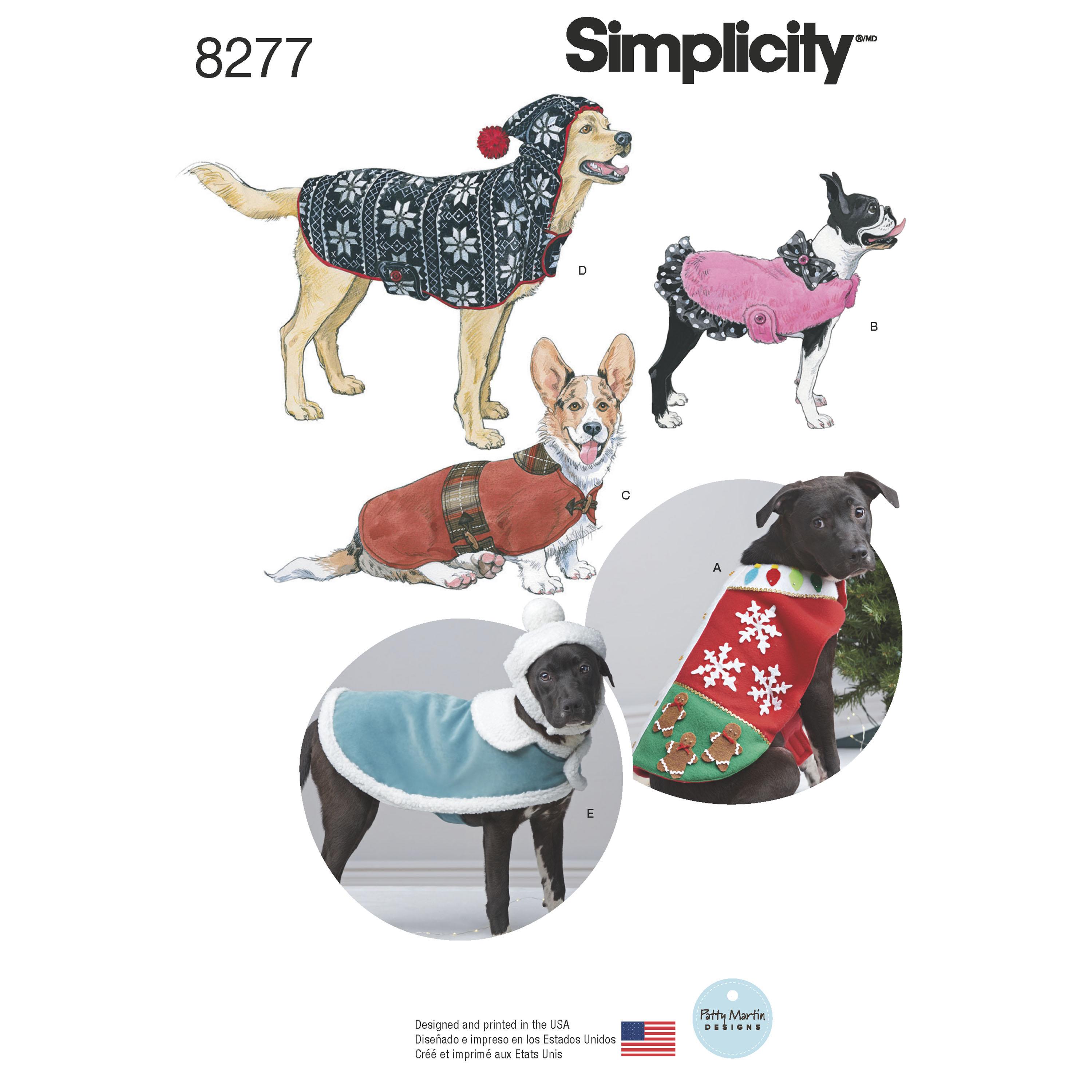 Simplicity S8277 Fleece Dog Coats and Hats in Three Sizes
