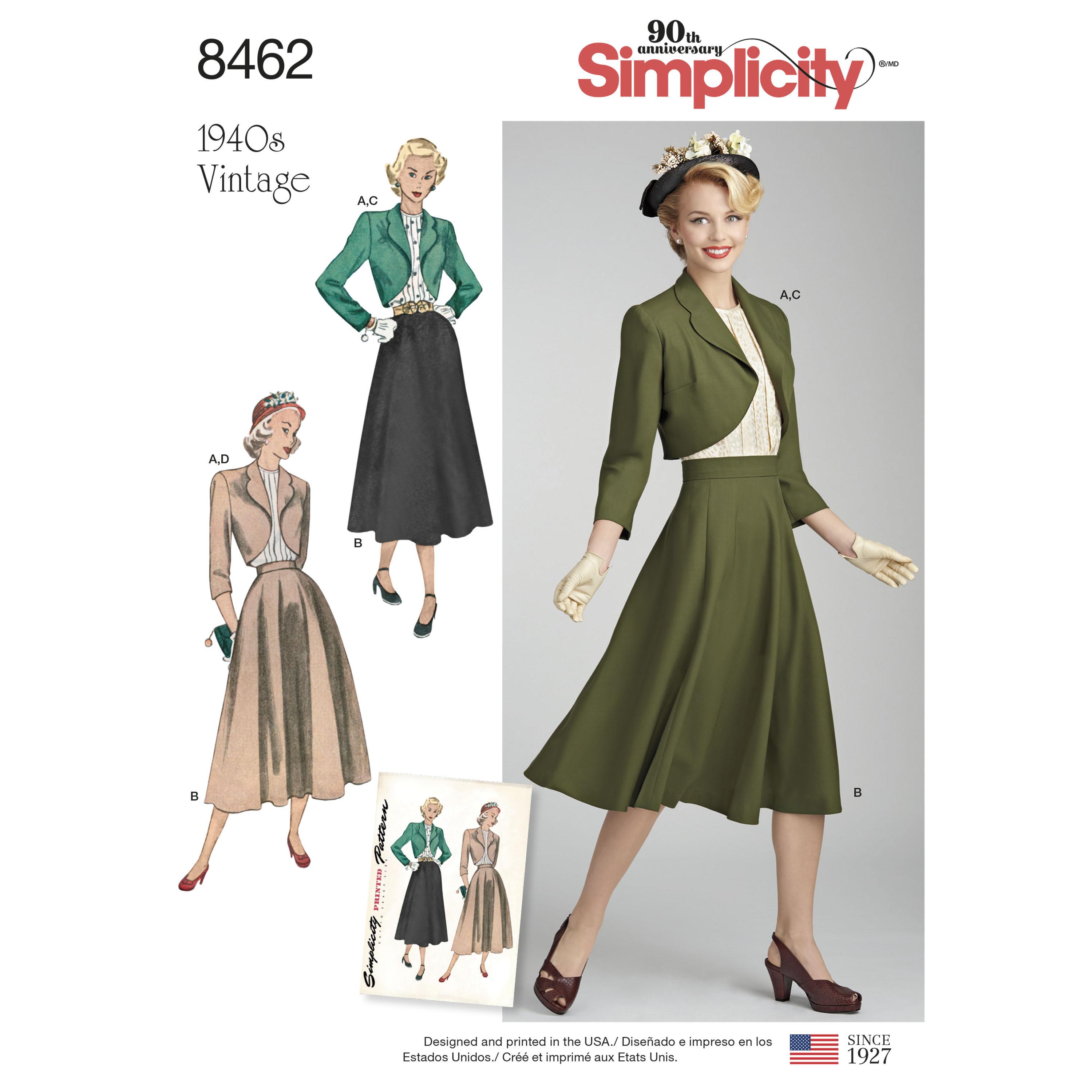 Simplicity S8462 Womens Vintage Blouse, Skirt and Lined Bolero