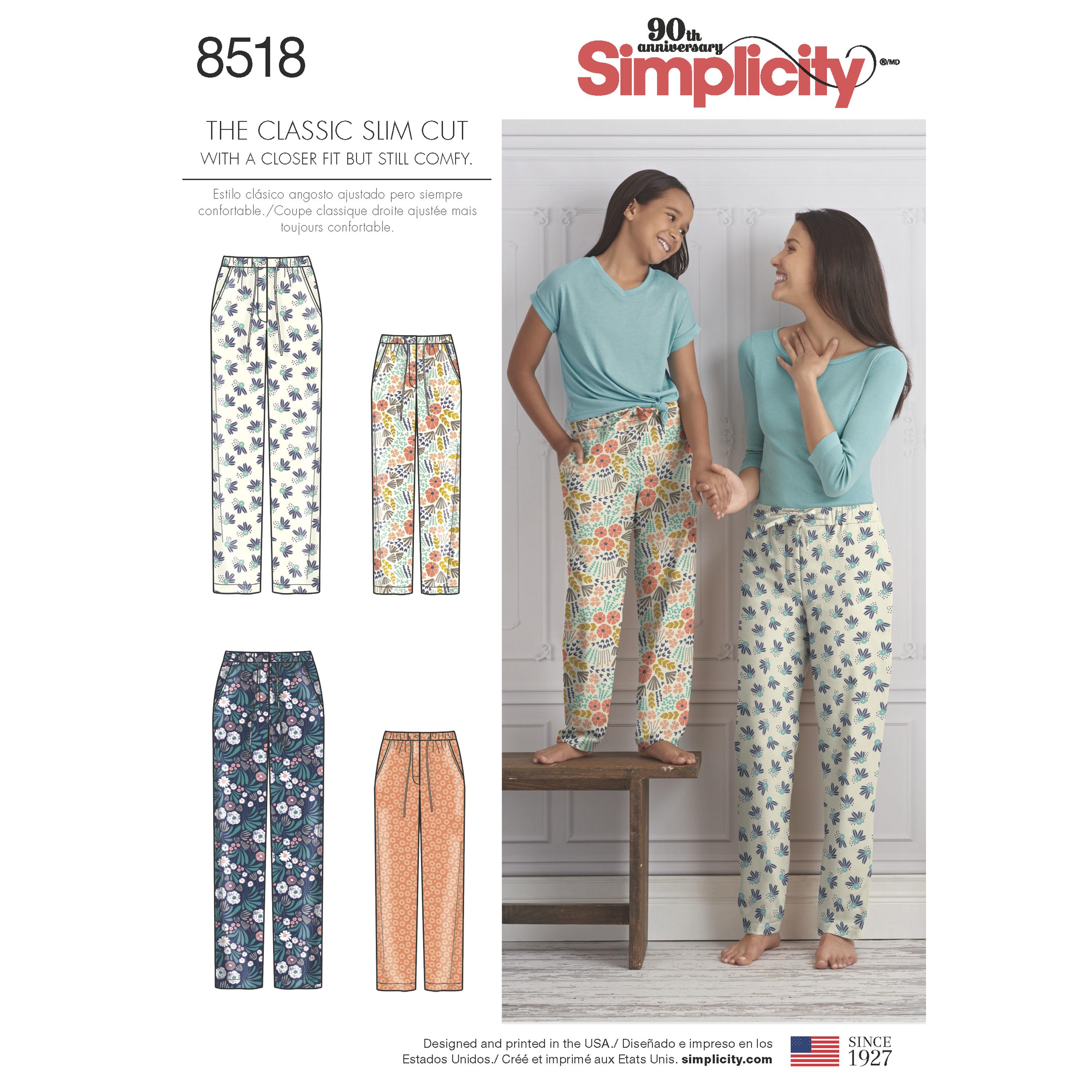Simplicity S8518 Girls' and Misses' Slim Fit Lounge Trousers