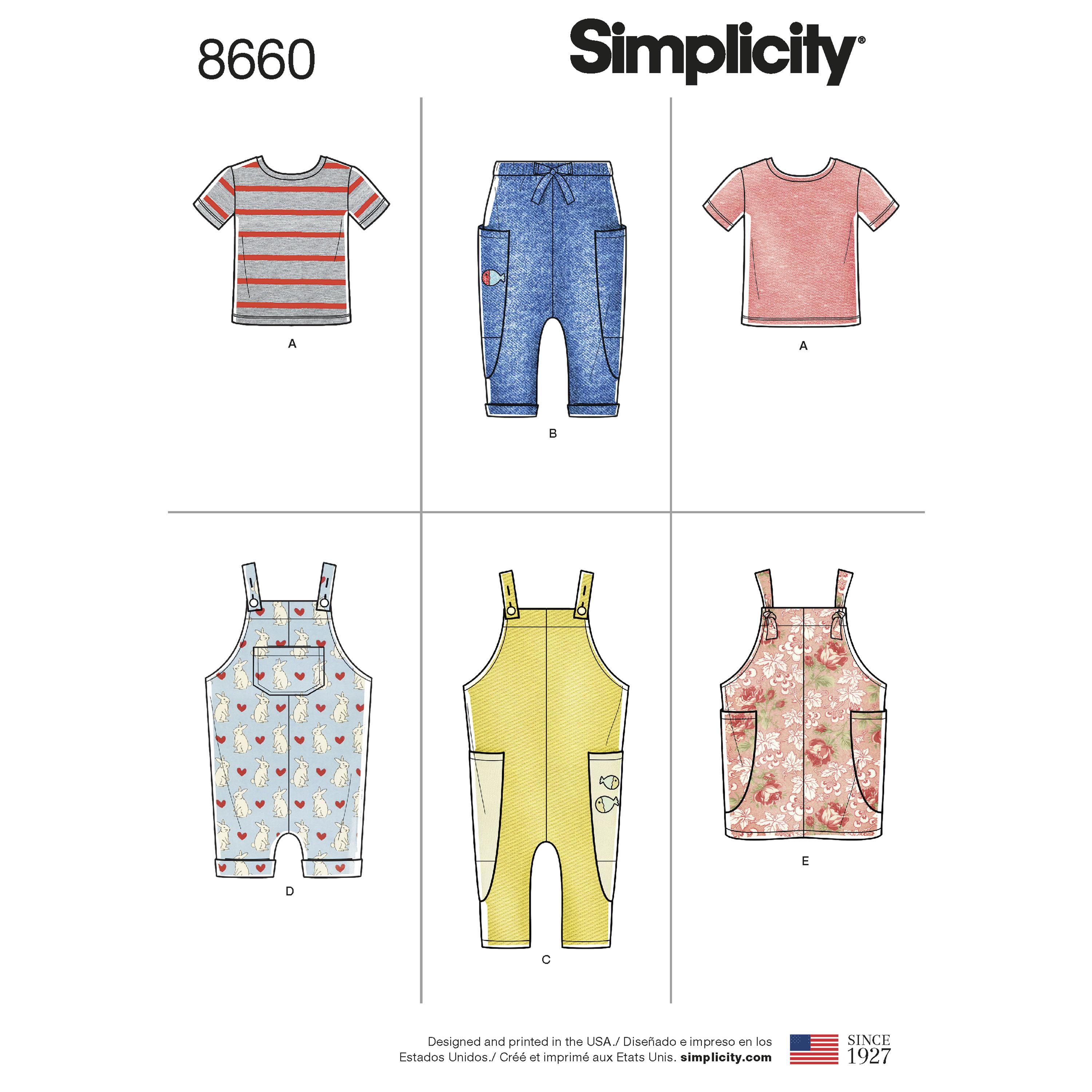 Simplicity S8660 Toddlers' Knit Top, Trousers, Jumper and Overalls