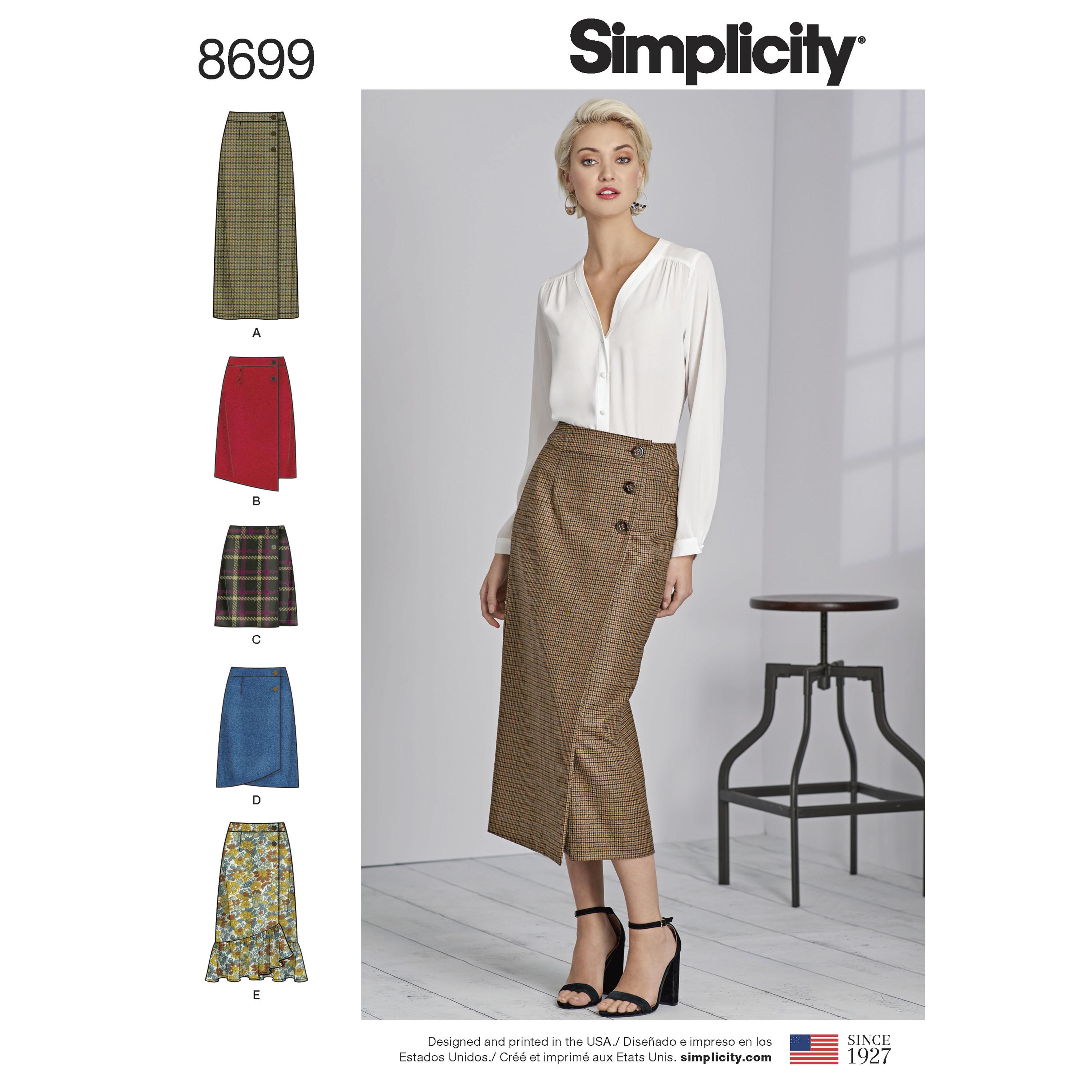 Simplicity S8699 Women's Wrap Skirts with Length Variations