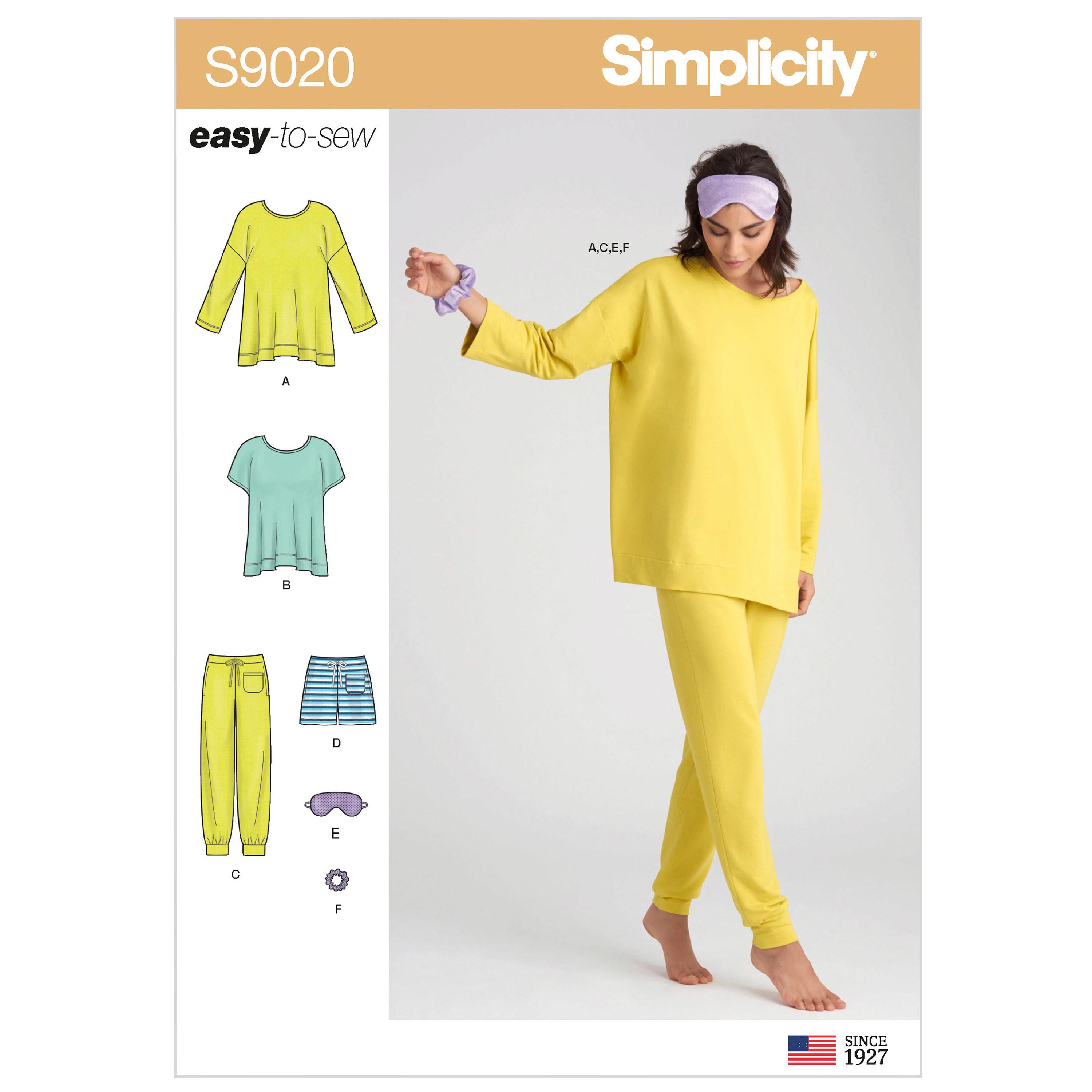 Simplicity S9020 Misses' Sleepwear Knit Tops, Pants, Shorts & Accessories
