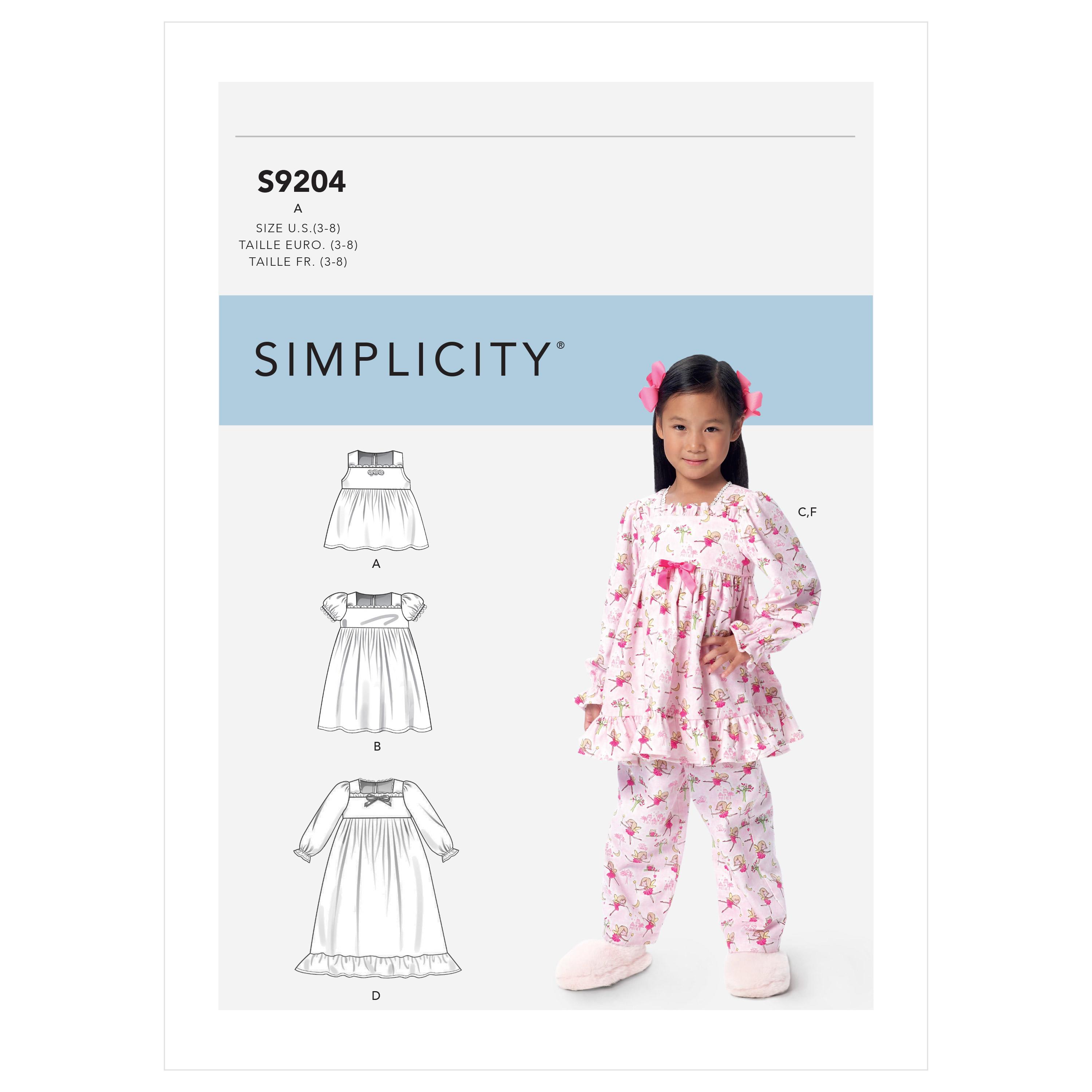 Simplicity S9204 Children's/Girls' Gathered Tops, Dresses, Gown and Pants