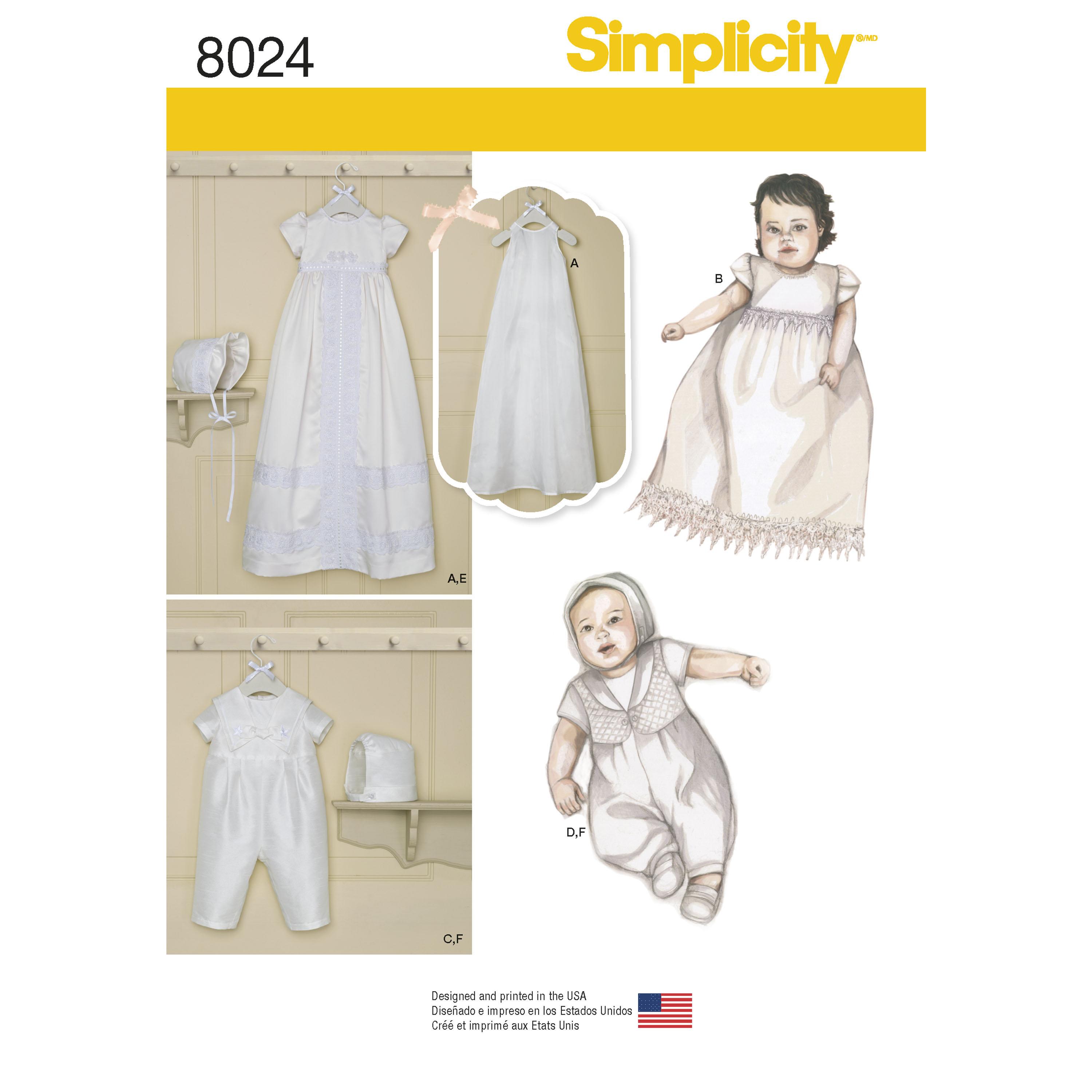 Simplicity S8024 Babies' Christening Sets with Bonnets