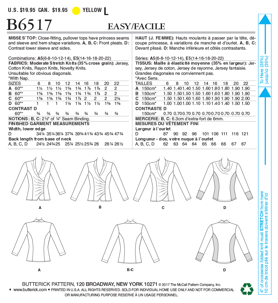 Butterick B6517 Misses' Top with Pleat and Options