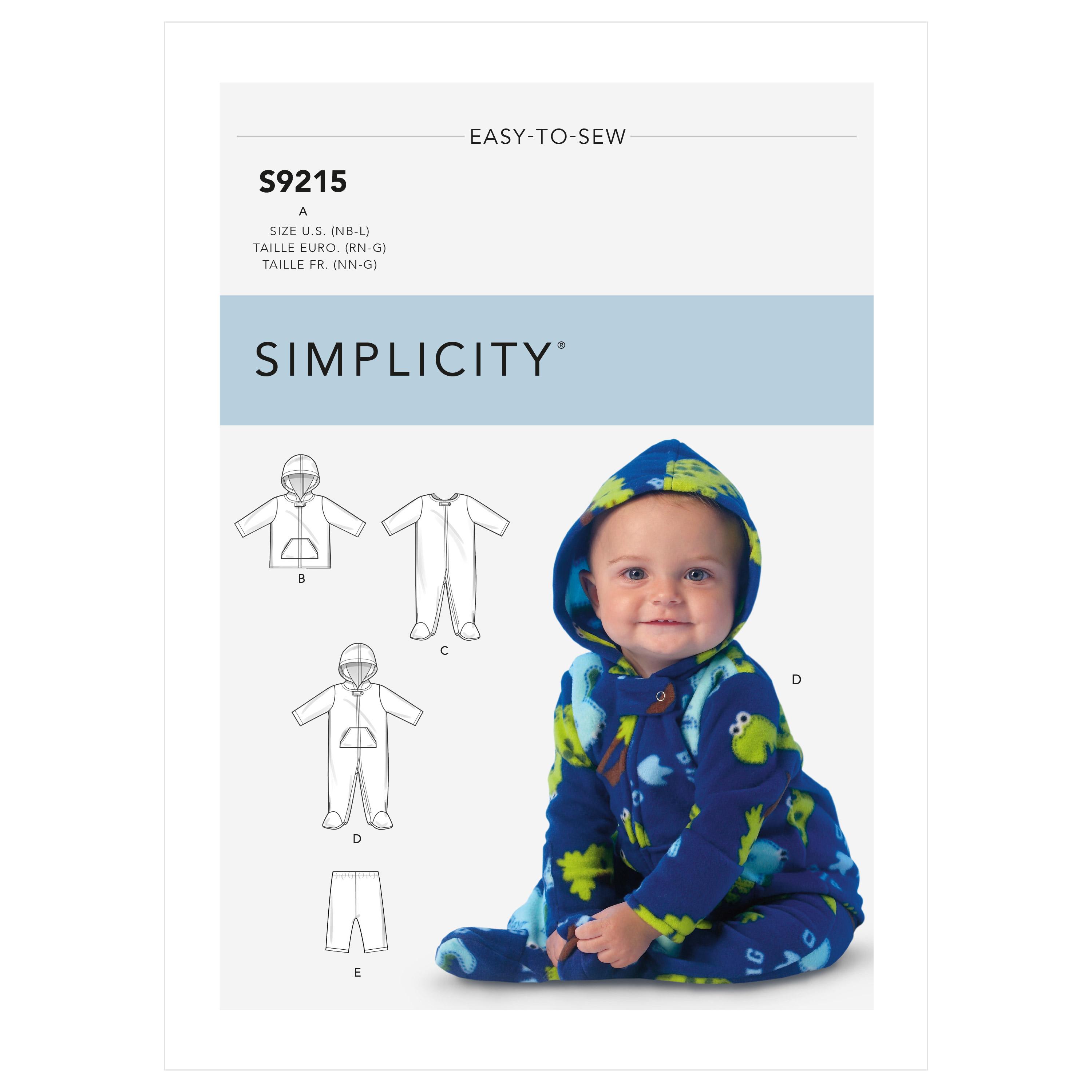 Simplicity Sewing Pattern S9215 Babies' Jackets, Footed Bodysuits & Pants