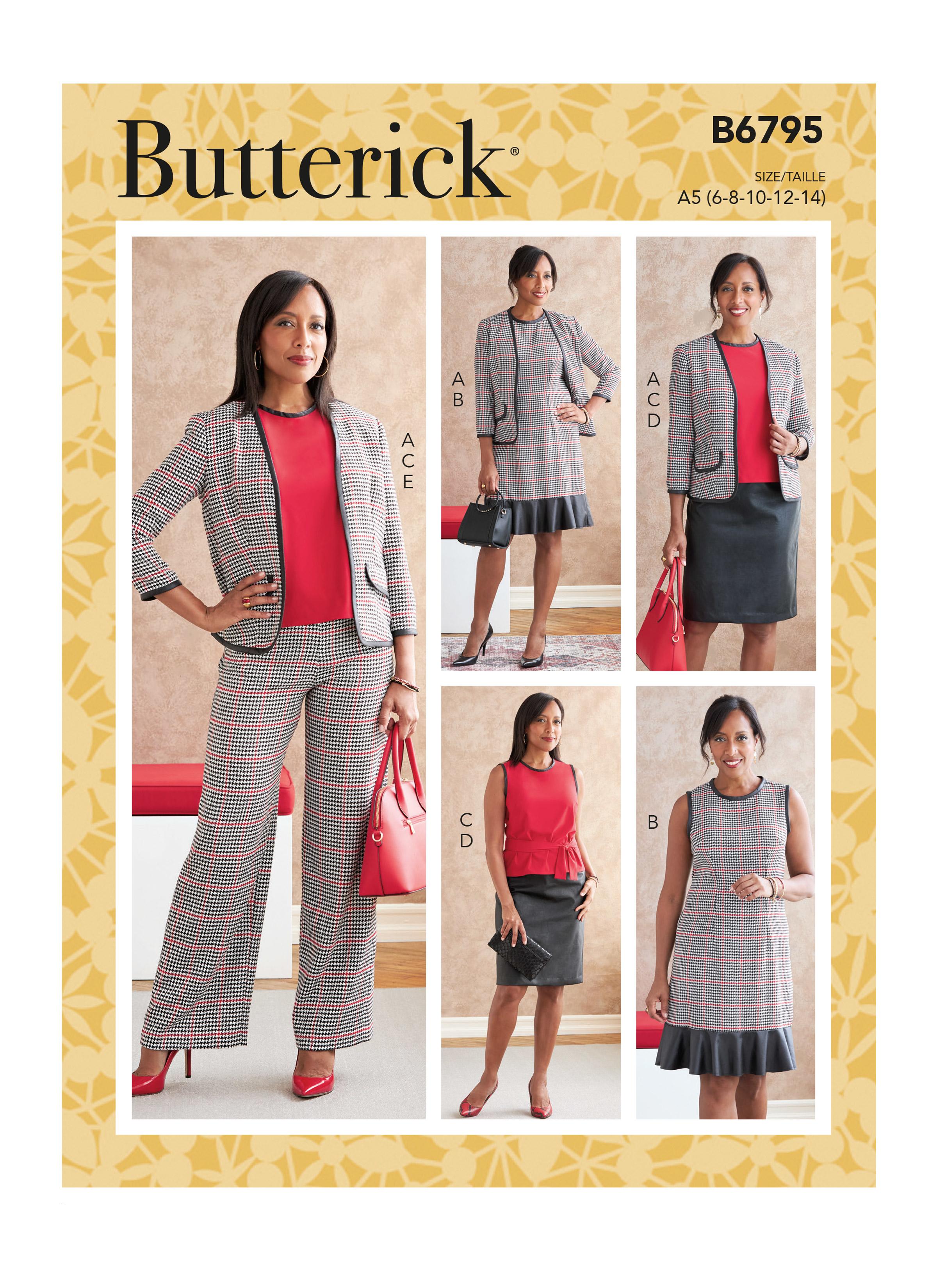 Butterick B6795 Misses' Jacket, Dress, Top, Sash, Skirt & Pants