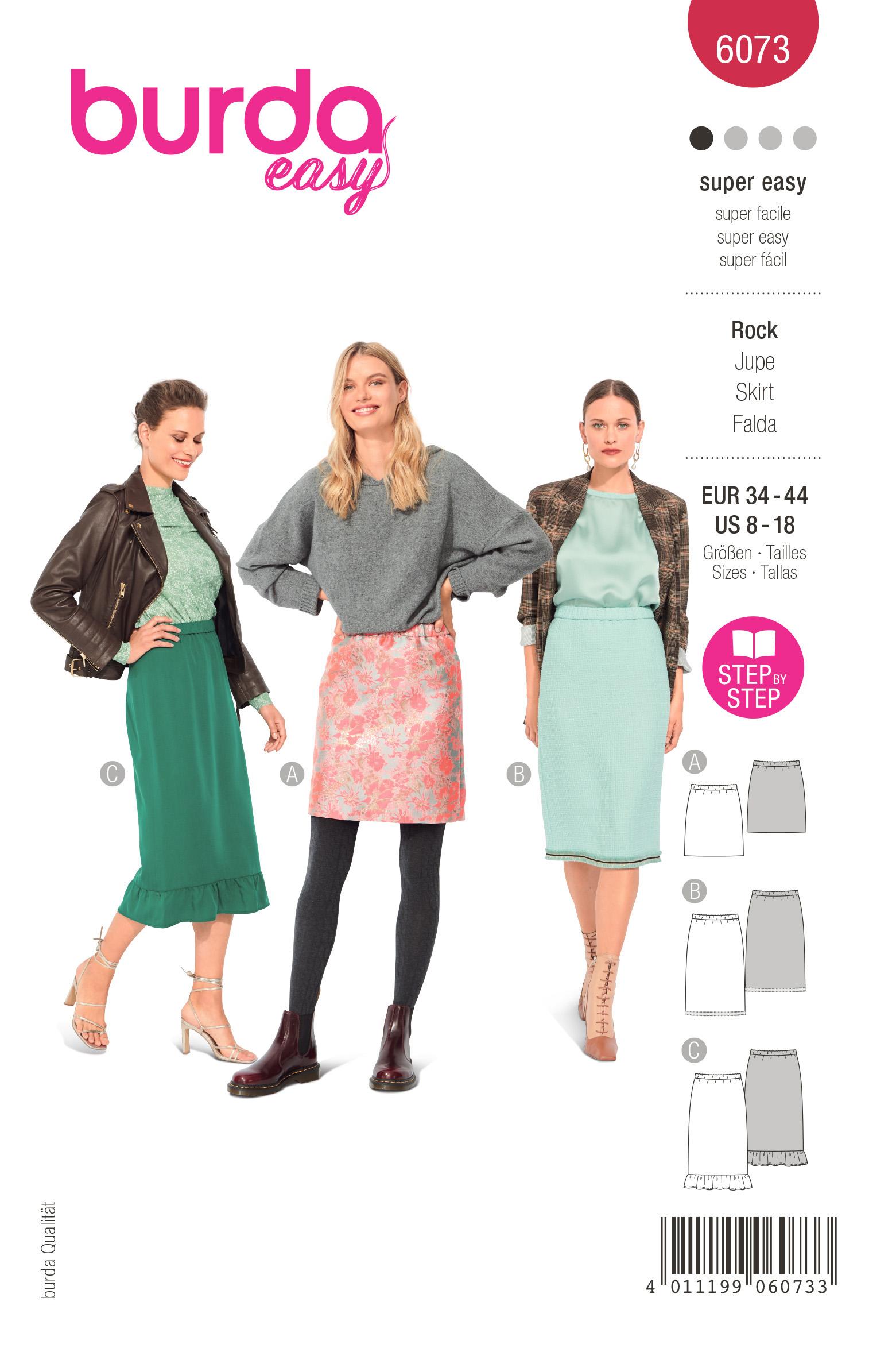 Burda Style Pattern 6073 Misses' Skirt in Three Lengths with Elastic, Slim Shape