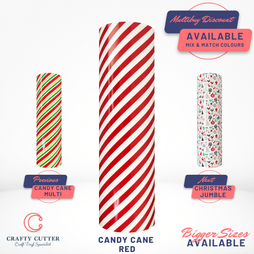 Printed Pattern Vinyl HTV Iron On Christmas - Candy Cane Red