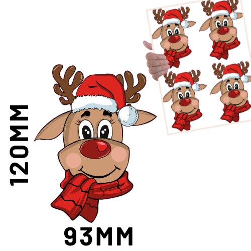 Christmas DTF - Cute Reindeer Red Hat x4