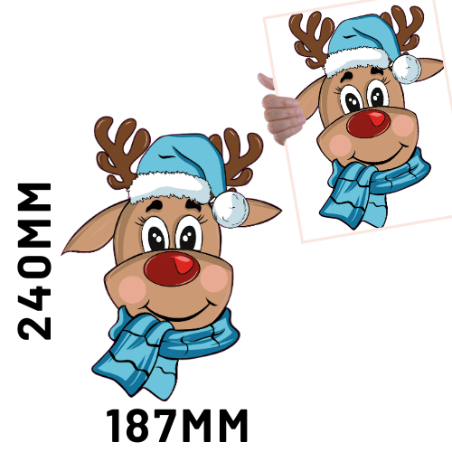 Christmas DTF - Cute Reindeer Blue Hat x1