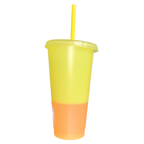 Glitter Colour Changing Cold Cup - Yellow - Orange