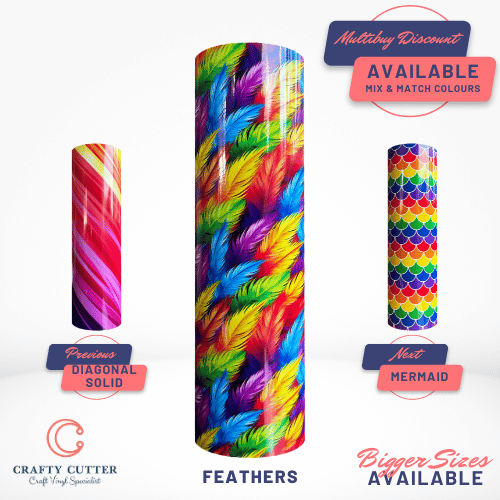 Printed Pattern Self Adhesive - Rainbow Feathers
