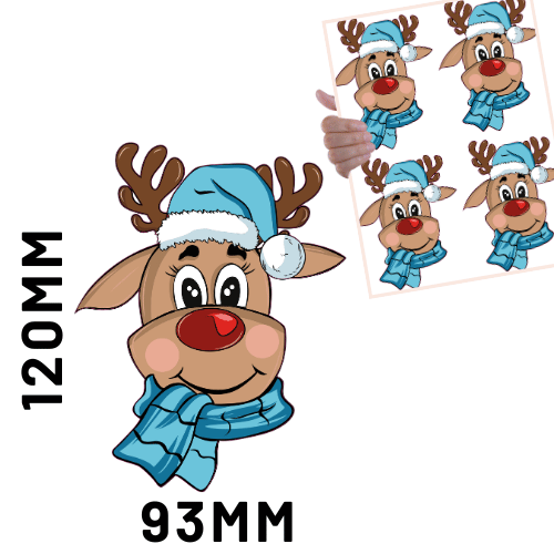 Christmas DTF - Cute Reindeer Blue Hat x4