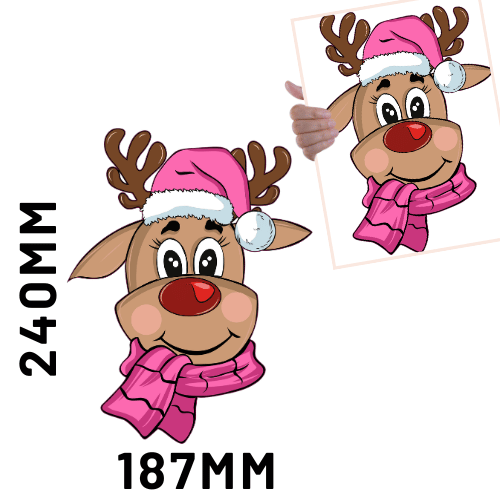 Christmas DTF - Cute Reindeer Pink Hat x1