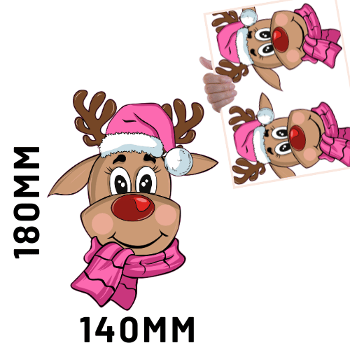 Christmas DTF - Cute Reindeer Pink Hat x2