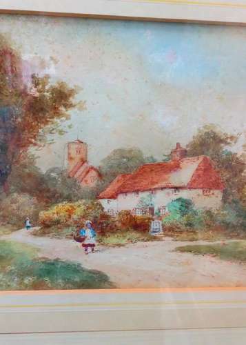 Antique 19th Century Watercolour Painting of a "Cottage at Wootton Berkshire" by F.H. Stewart