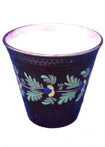Antique Victorian Hand Painted Copper Lustre Ale Beaker Cup with Pink Lustre Rim circa 1840