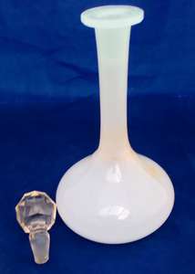 Antique opaline glass scent bottle opaque glass clear faceted ball stopper Stourbridge circa 1870