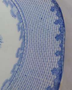 Victorian Blue and White Dinner Plate Romantic Pattern No 15 Geometric border c 1850