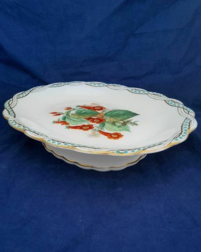 Antique 1840s Victorian Dessert Service Comport Compote Cake stand Probably Minton Argyle Pattern Hand Painted Campanula Flowers