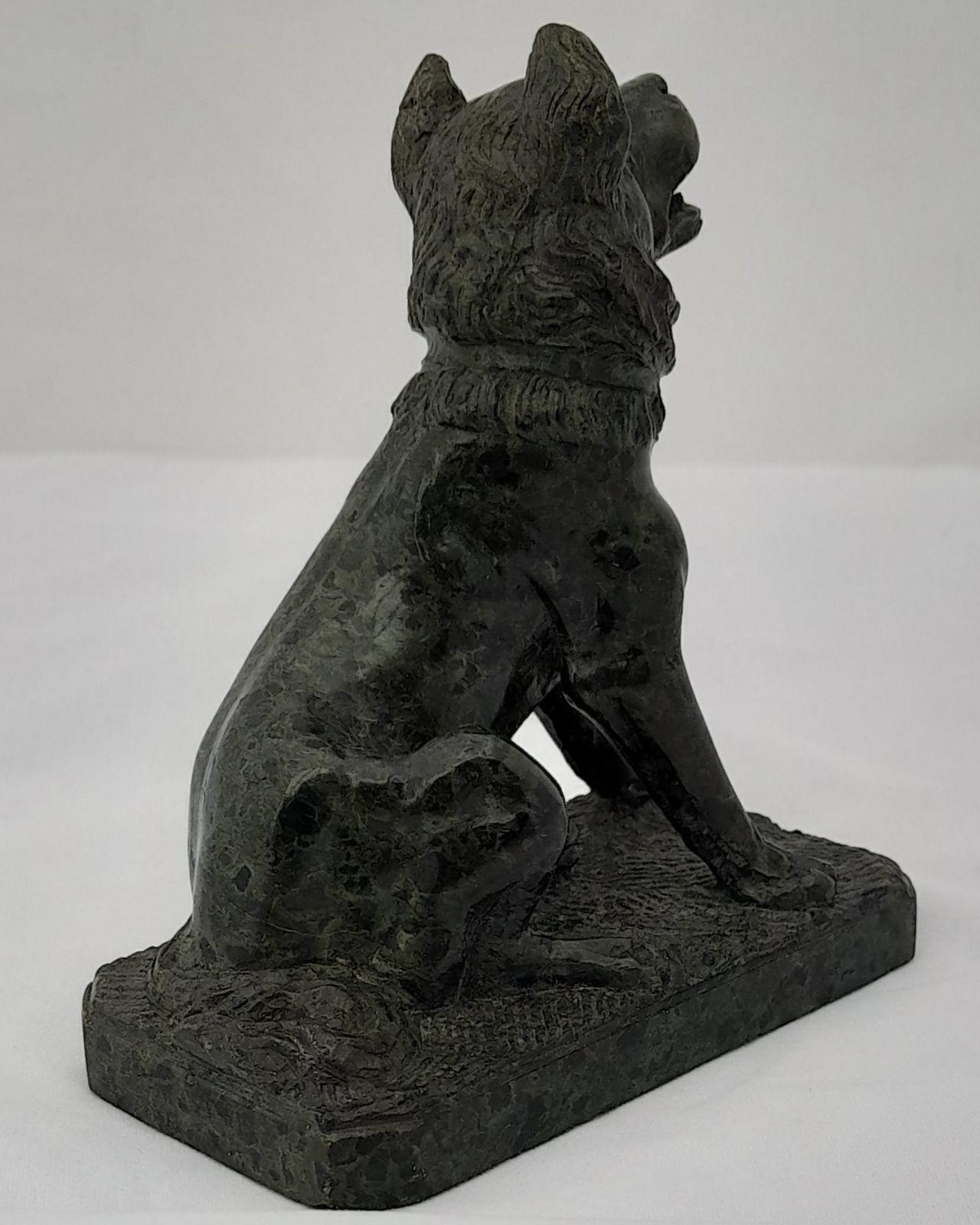 An antique Grand Tour memento serpentine marble sculpture or statue of Jenning's  Dog, Duncombe's dog, Molossian Dog or Hound of Albiciades 19th century small scale model circa 1880  10cm L 5.7 cm W  10.8 cm H  0.387 kg