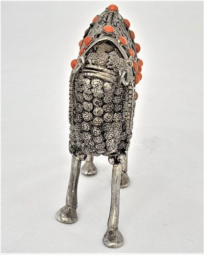 Vintage Sterling silver & coral dromedary camel ornament with mahawi possibly North Arabian - stamped 925 - 7 cm high 8 cm long weight 90 grammes