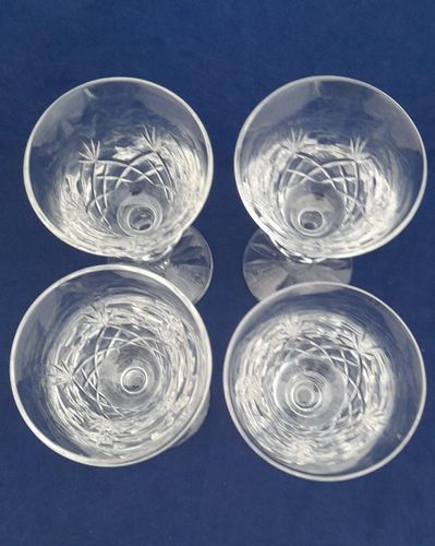 Four Cumbria Crystal Port or Sherry Glasses Keswick Pattern Hand Blown and Cut