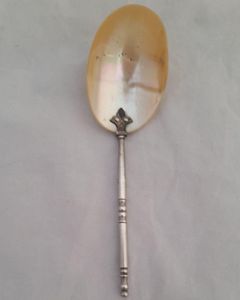 Palais Royal Mother of Pearl spoon and silver plated brass handle Antique French Grand Tour 1880