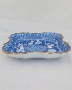 Antique Herculaneum Pottery Greek pattern blue & white transferware on a pearlware square cusped dessert dish circa 1810 - 3.5 cm high  18.7 cm square 315 grammes unpacked
