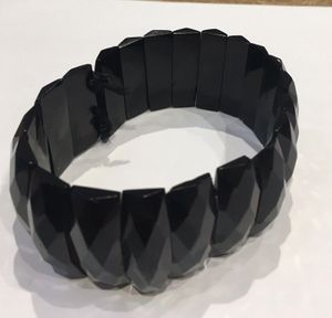 Antique Victorian Whitby Jet Elasticated Panel Bracelet Large Size 8 inches internal circumference circa 1880
