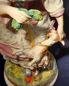 French Old Paris porcelain figurine young woman with a goat antique circa 1890 - 38 cm high - 2.067 Kg Probably Chantilly