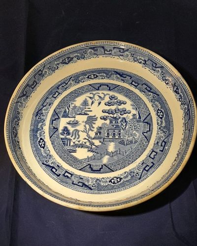 Antique Stone Ware Blue & White Transfer Printed Stilton Stand Willow Pattern circa 1850 27.3 cm diameter