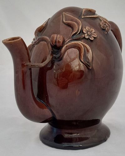 Antique Large Brameld Cadogan Rockingham glazed earthenware pottery teapot circa 1830 manganese purple brown Rockingham Glazed Chinese Inspired 14.1 cm H 19.4 cm L 10.4 cm D 428 g