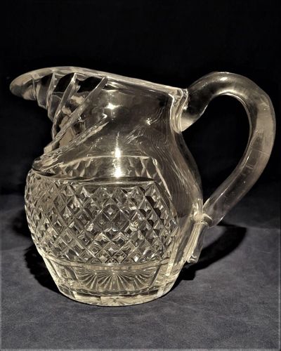 Antique Regency Lead Crystal Cut Glass Water Jug Anglo-Irish circa 1820 - relief diamond body & swag cut lip - 1 pint capacity 14.5 cm high 1 kg