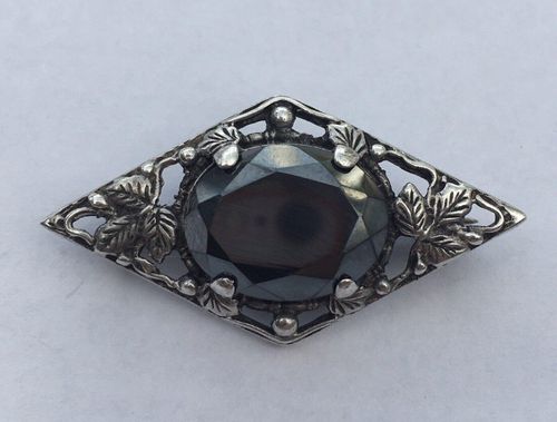 Arts and Crafts Style Silver and Haematite Brooch Possibly Bernard Instone