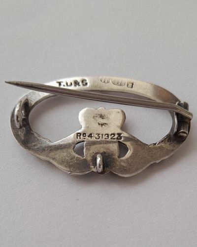 Antique Irish Silver Claddagh Brooch Pin Regd Design Number 431923 Possibly Dublin 1934