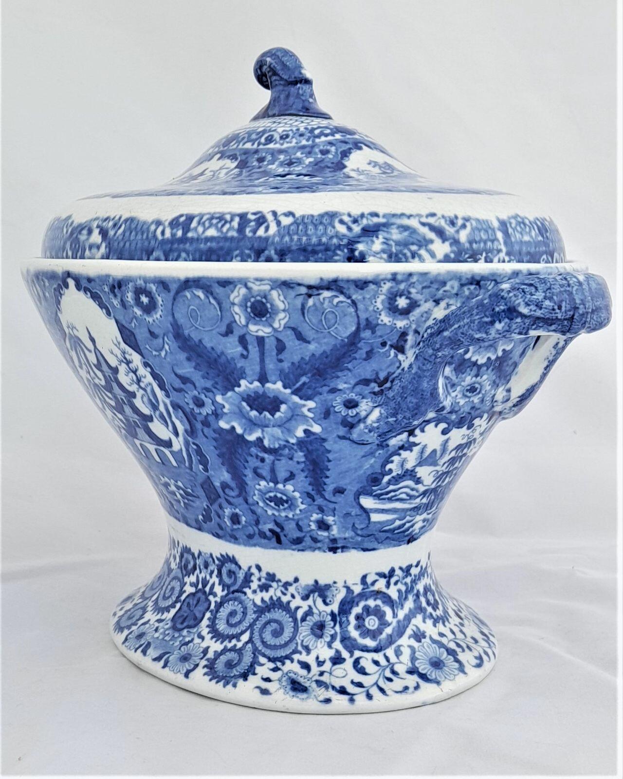 Herculaneum Pottery Blue & White Pearlware Warming Tureen Net Pattern