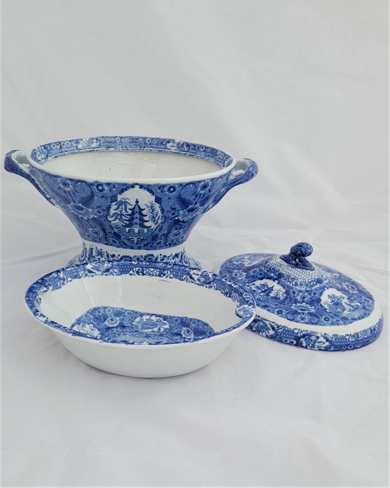 Herculaneum Pottery Blue & White Pearlware Warming Tureen Net Pattern