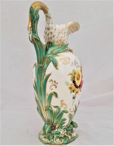 Antique Regency Daniel & Son Porcelain Swan lipped Vase Ewer or Jug Hand Painted Botanicals circa 1825. Made by Henry & Richard Daniel Shelton Staffordshire. 242mm high weighs 516 grammes unpacked.
