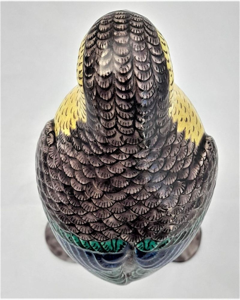 Japanese Arita Porcelain Parrot Okimono Figurine decorated in Ko Kutani Style Meiji antique circa 1870 -  29 cm high 939 grammes