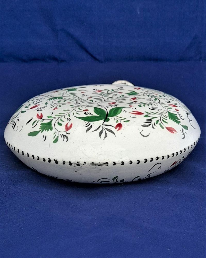 Pearlware Prattware Spirit Flask Inscribed W. Nicklin June 12th 1838 - Antique Pilgrim Flask high temperature underglaze colours green black & red