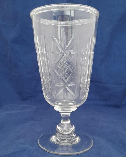 Antique Victorian Cut Glass Celery Vase with Folded Rim to a Bell Shaped bowl on a Baluster Stem and plain foot - circa 1870 21 cm high 10 cm diameter