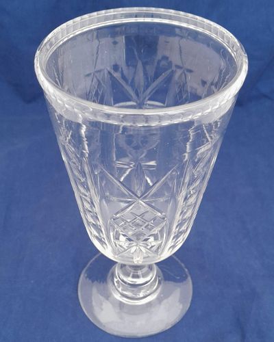 Antique Victorian Cut Glass Celery Vase with Folded Rim to a Bell Shaped bowl on a Baluster Stem and plain foot - circa 1870 21 cm high 10 cm diameter