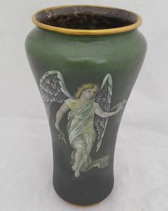 Antique Derby Porcelain Vase Hand Painted Angel of Peace - W Lambert - Old Crown Derby China Works in King Street Derby made in the William Larcombe period after Sampson Hancock Antique circa 1915 20cm high