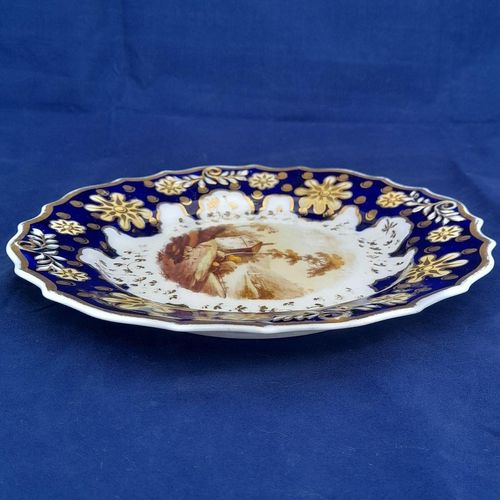 Right edge view - Ridgway Regency Porcelain loop sprigged dessert plate - Pattern 941 Topographical scene c 1810