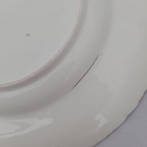 Detail firing tear 1 - John Rose Coalport Porcelain dessert plate - Oeil de Perdix Union pattern border floral cartouches circa 1825
