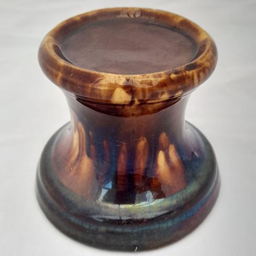 Main image - 19th century pottery treacle glazed round pedestal type castor furniture rest of bobbin form -  Antique Victorian circa 1850