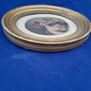 Left Side of frame : Antique Francesco Bartolozzi hand coloured stipple engraved Print of a Bacchante after a painting by Giovanni Battista Cipriani circa 1780 Oval Frame