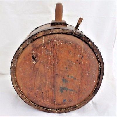 Antique Treen Wooden & Iron Banded Coopered Staved Canteen Barrel Keg Mid 19thC